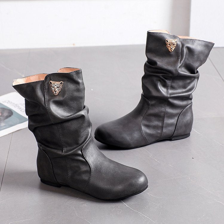 Modische Damenstiefel mit lässigem Plissee-Design und elegantem Absatz, Größe S