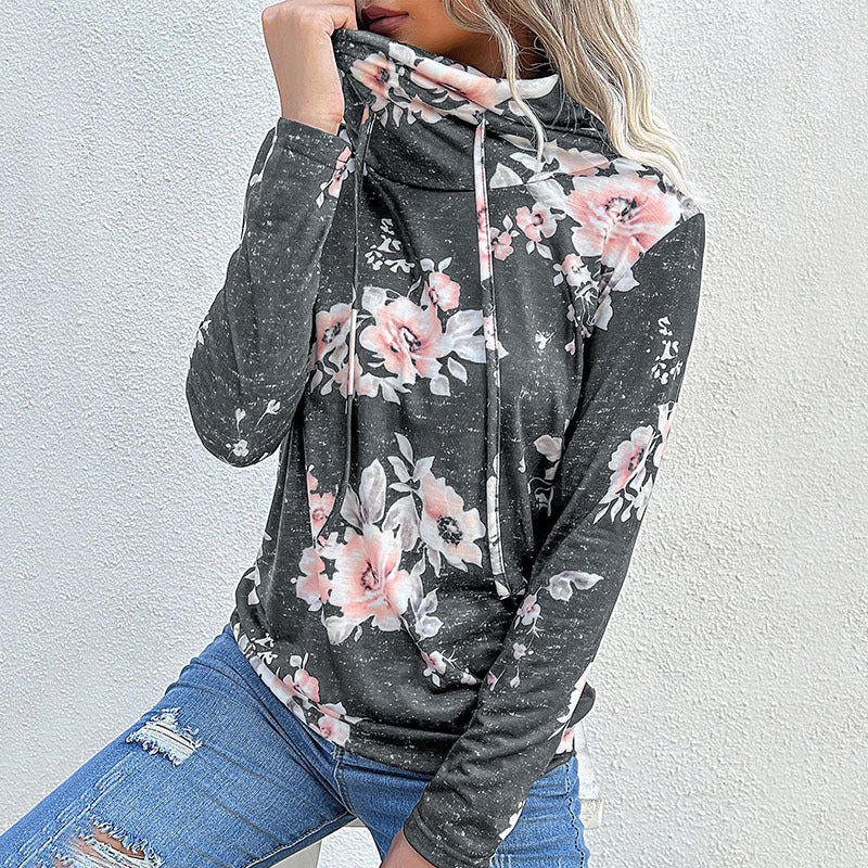 Damenbluse mit Blumendesign und moderner Hoodie-Ausschnitt, Größe