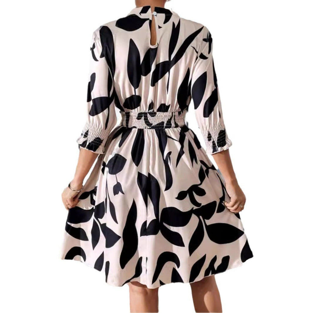 Valenzora | Printed three-quarter sleeve round neck dress