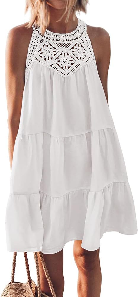 Luftiges Sommerkleid für Damen mit Spitzenbesatz und weitem Saum, Größe [size]