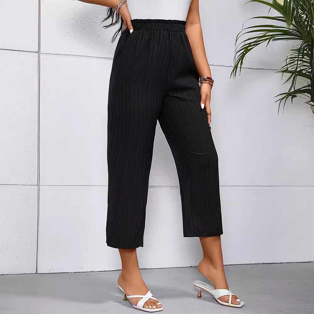 Damen elegante, luftige Plissehose mit Gummibund, Größe