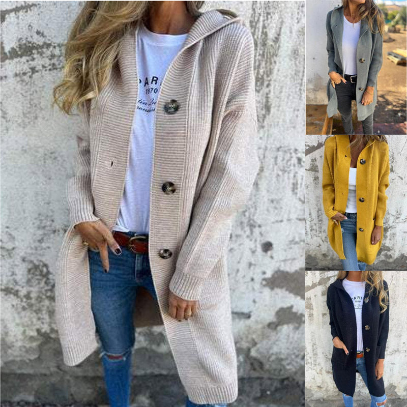 Women's hooded cardigan with buttons, size