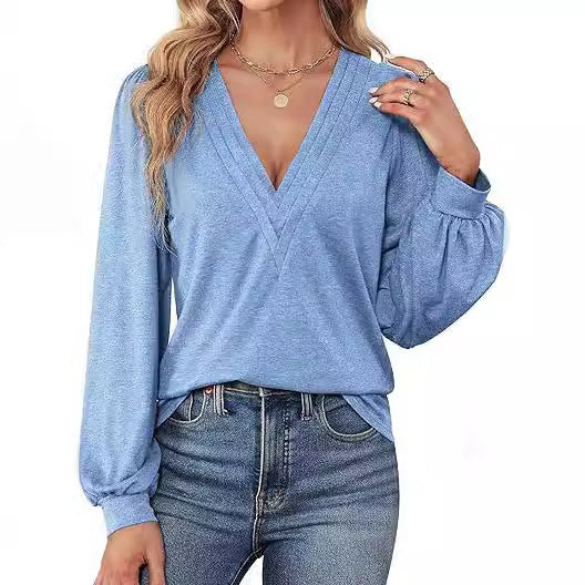 Comfortable women's shirt with V-neck and long sleeves, size