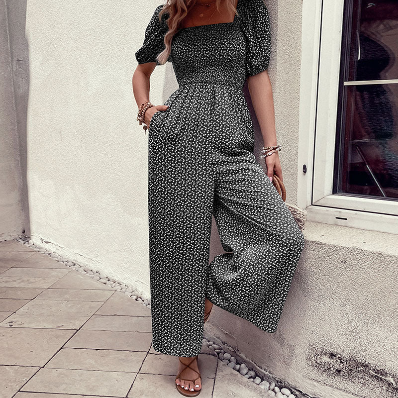 Damen-Oversize-Jumpsuit mit Puffärmeln und Gummizug in der Taille, Größe