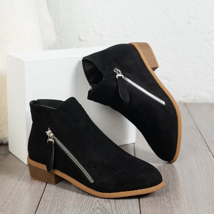 Damenstiefeletten mit seitlichem Reißverschluss und elegantem Samtobermaterial, Größe S