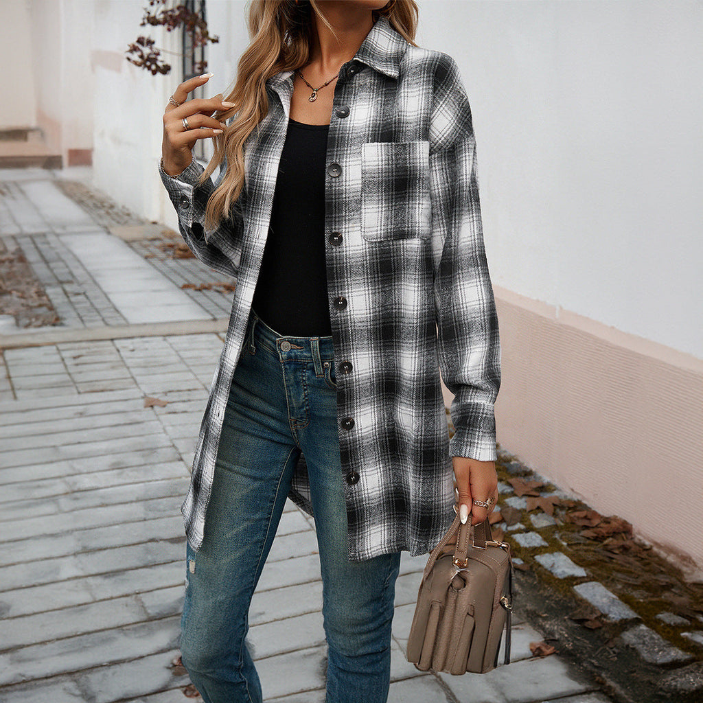 Kariertes Damen-Overshirt mit lässiger Passform und modernen Details, Größe S