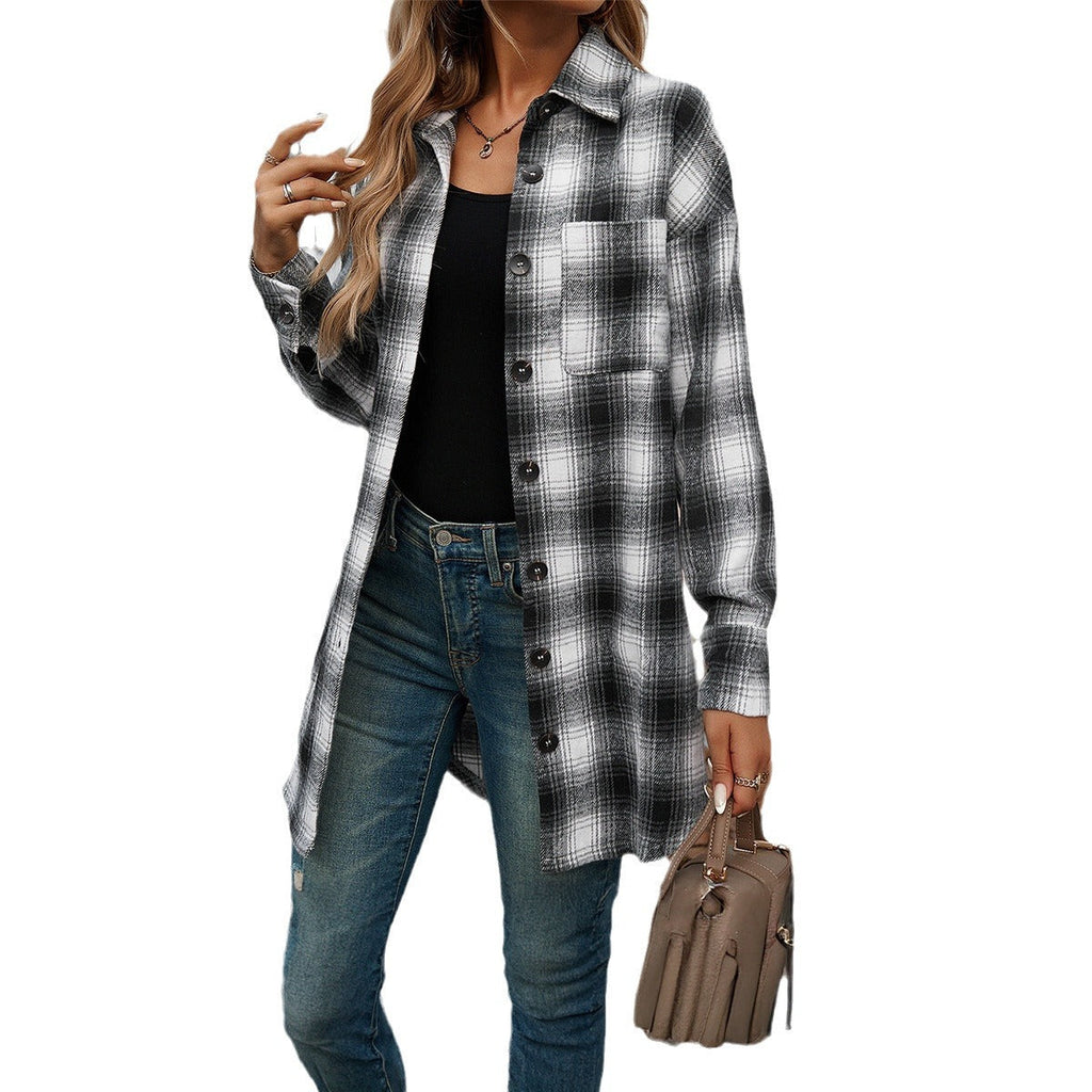 Kariertes Damen-Overshirt mit lässiger Passform und modernen Details, Größe S