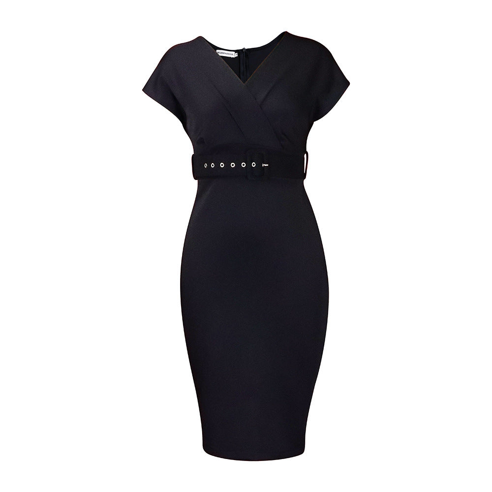 Valenzora | Tailliertes Damen-Midi-Kleid mit V-Ausschnitt und Gürtel