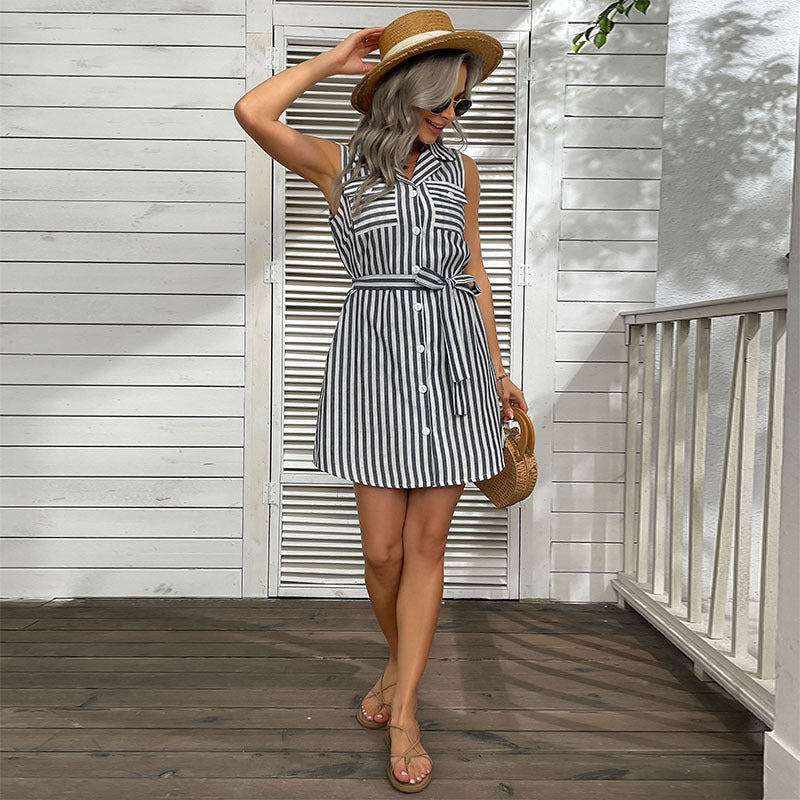 Ladies' Shirt Dress with Tailored Cut and Decorative Tie Belt Drune