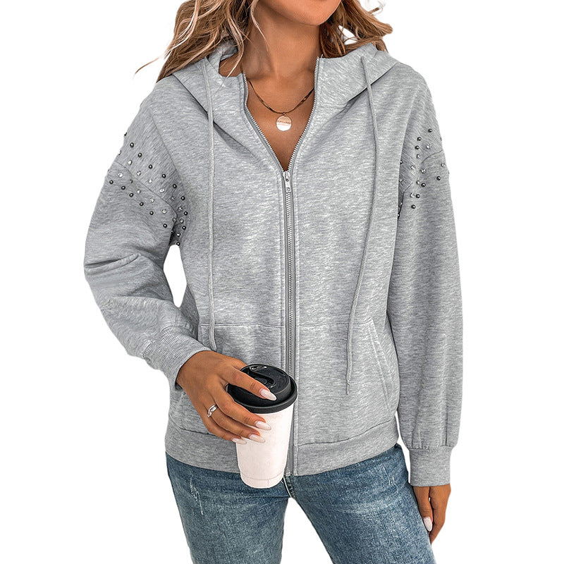 Damen-Kapuzenpullover mit Ziernieten und lässigem Schnitt, Größe S