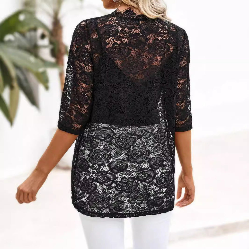 Valenzora | Patchwork Lace Trim Lace Jacket Top