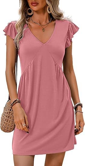 Damen-Sommerkleid mit V-Ausschnitt und Rüschendetails, Größe