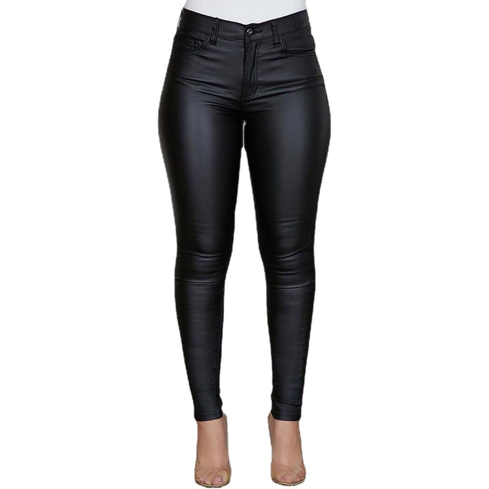 Valenzora | Lederähnliche, figurbetonte Leggings mit hohem Bund