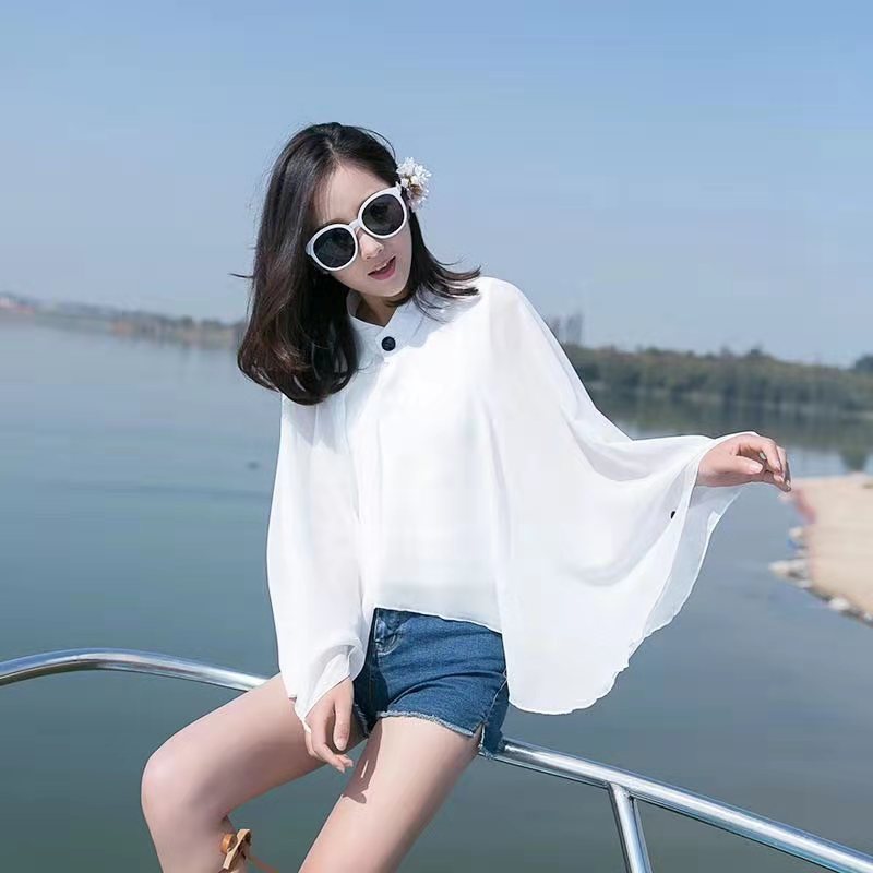 Luftiger Damen-Chiffon-Kimono mit weiten Schlagärmeln, Größe S