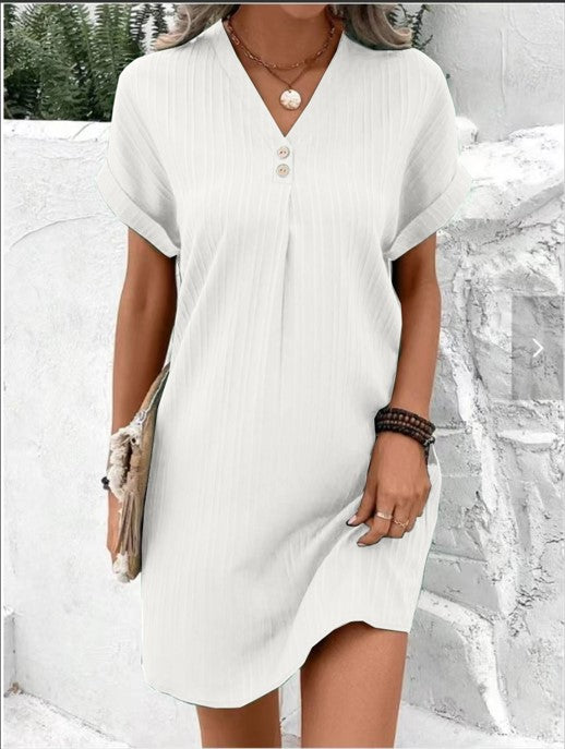 Damenkurzarmkleid mit Knopfleiste und feinem Längsstreifenmuster, Gr.