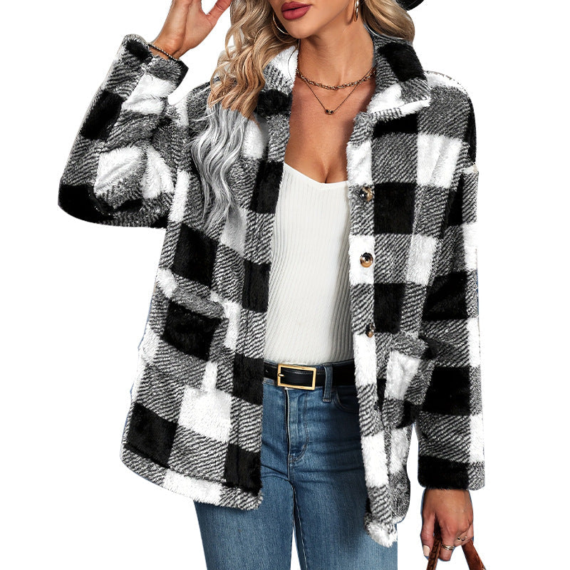 Women's fleece sweater in checked design