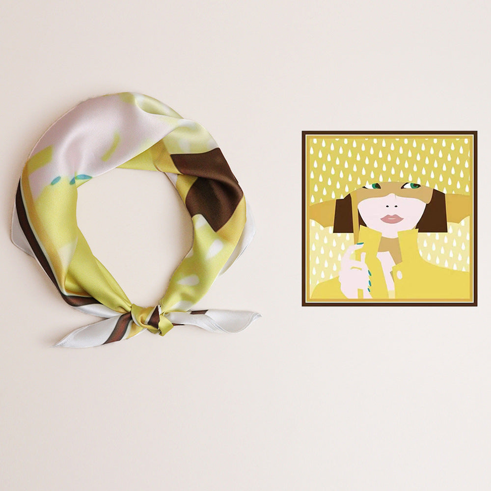 Women's silk scarf with a modern graphic design and luxurious sheen, size S