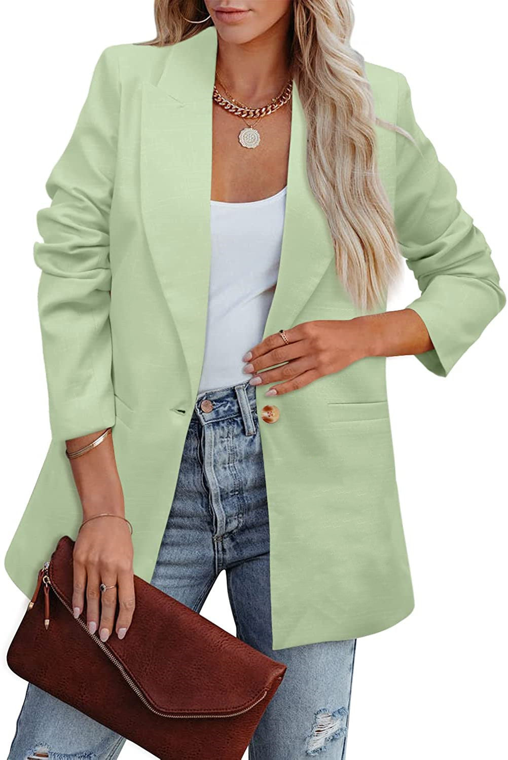 Valenzora | Double-breasted blazer with gathered sleeves and pockets