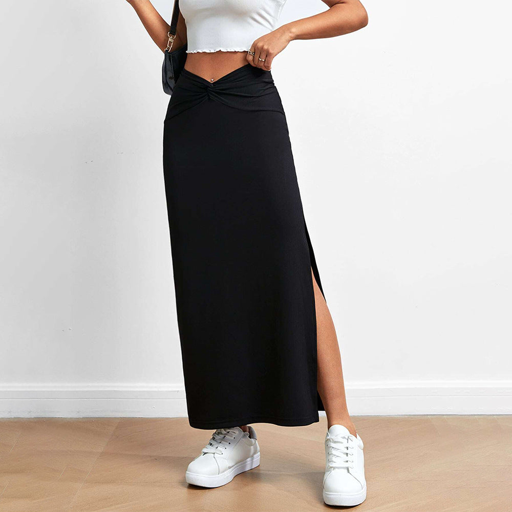 Women's maxi skirt with elegant wrap look and side slits, size