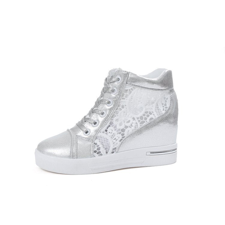 Damen-Keil-Sneaker mit modischer Spitzendetail und lässigem Metallic-Finish, Größe Valenzora