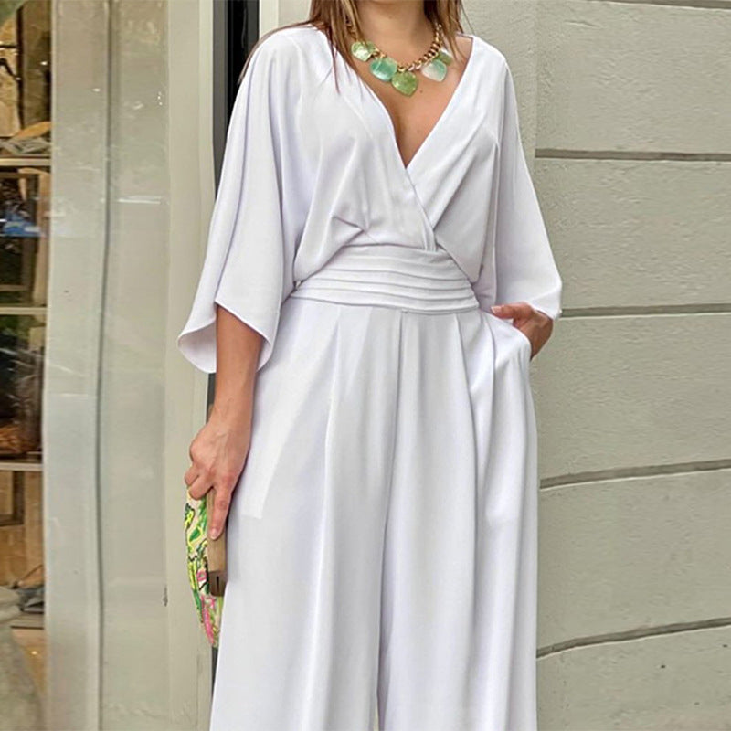 Women's Elegant Wide-Leg Jumpsuit with Wrap Top, Size