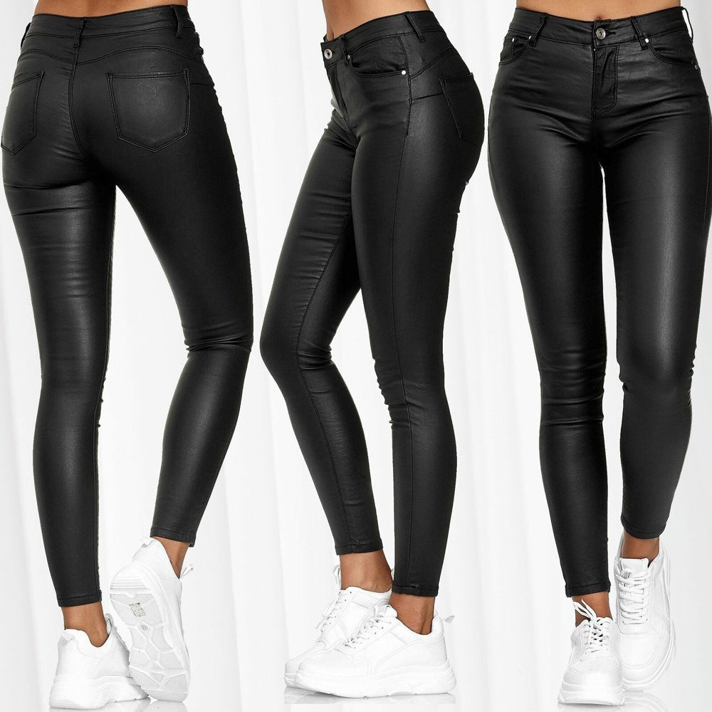 Damen-Leggings aus Kunstleder, matt, figurbetont, niedrige Taille, Größe [Größe fehlt]