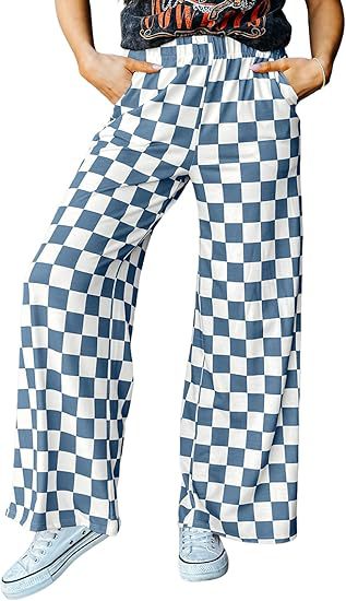 Women's checked palazzo trousers with elasticated waistband and practical side pockets, size Valenzora