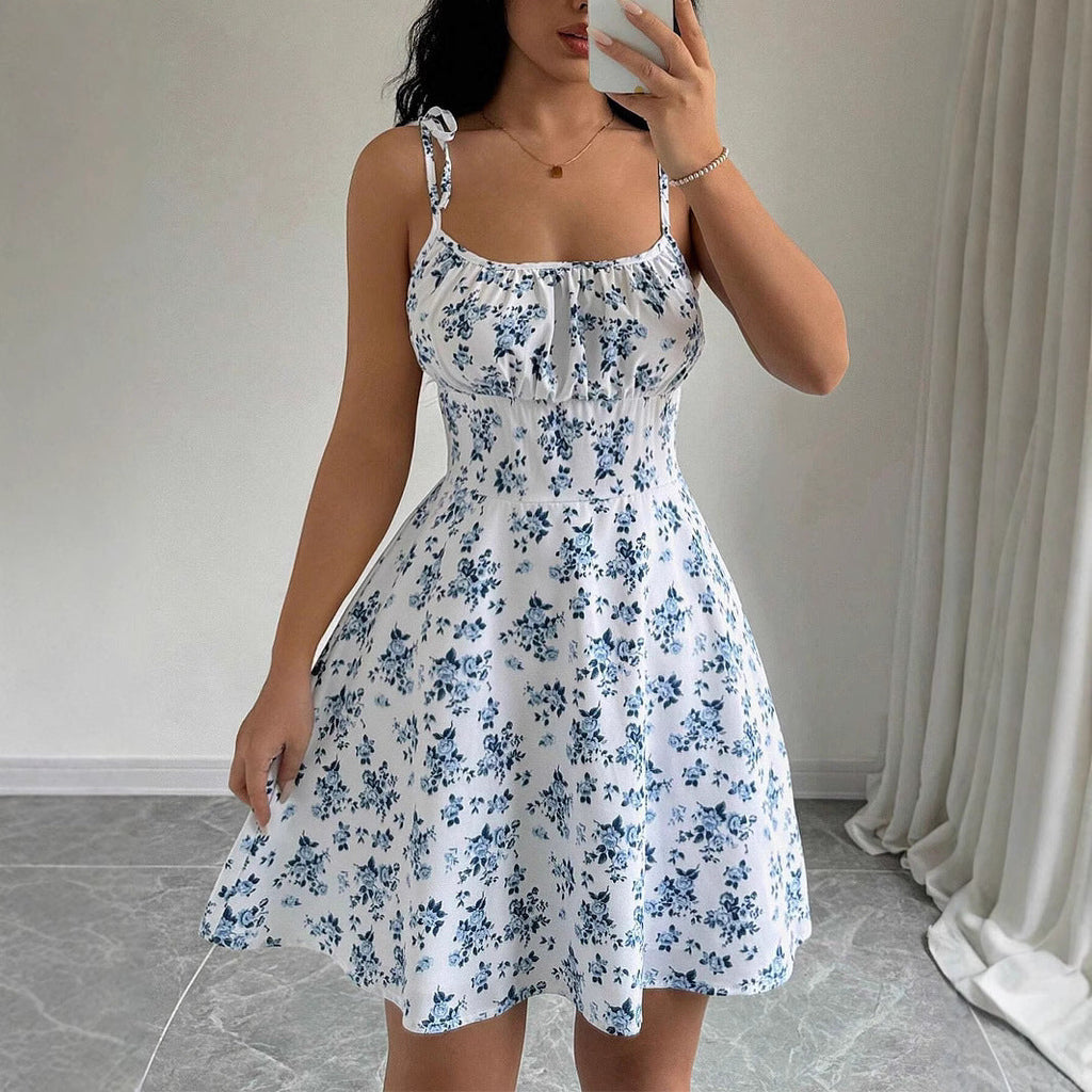Damen-Sommerkleid mit verstellbaren Spaghettiträgern und floralen Akzenten, Größe [Größe fehlt]