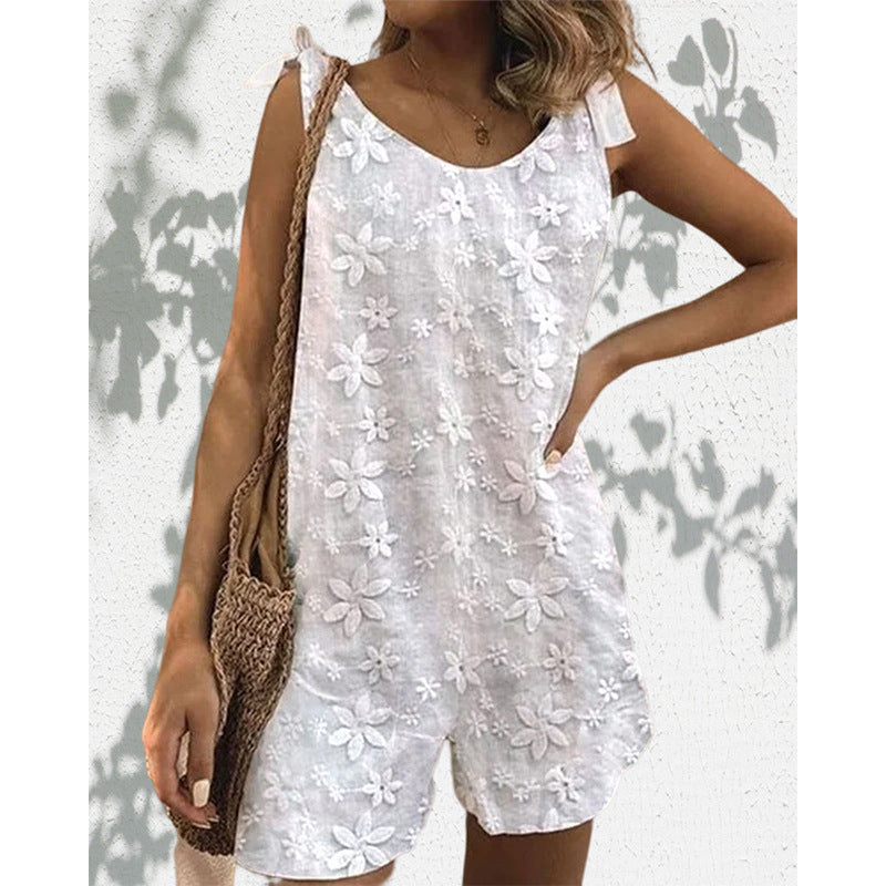 Damen-Jumpsuit mit floraler Stickerei und luftiger Passform, Größe
