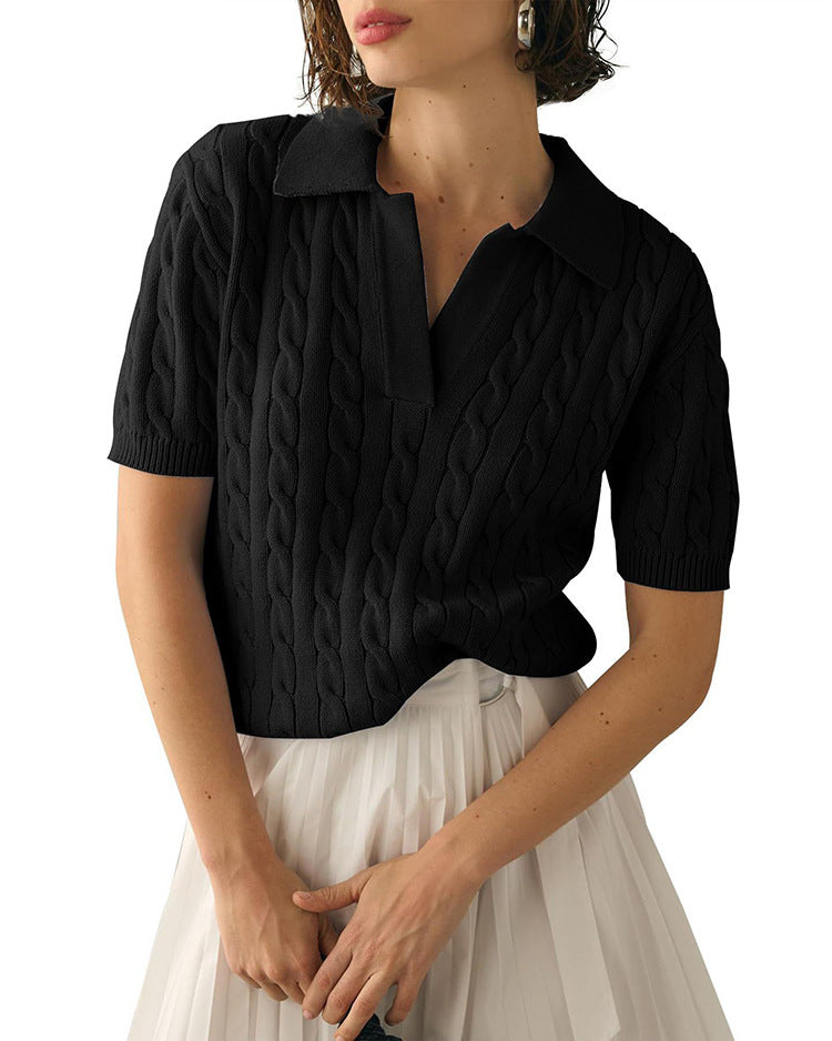 Valenzora | Polo collar twist knit sweater