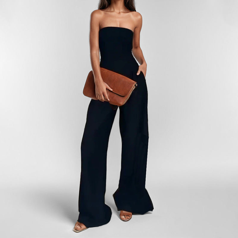 Damen-Overall mit elegantem schulterfreiem Design und weitem Bein, Größe [size]