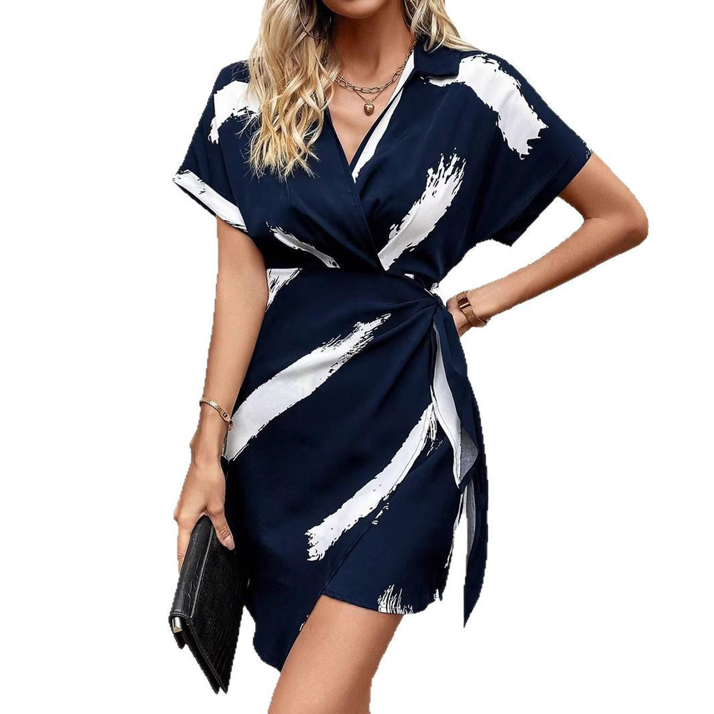 Valenzora | Elegantes bedrucktes V-Ausschnitt-Kleid mit Schleife