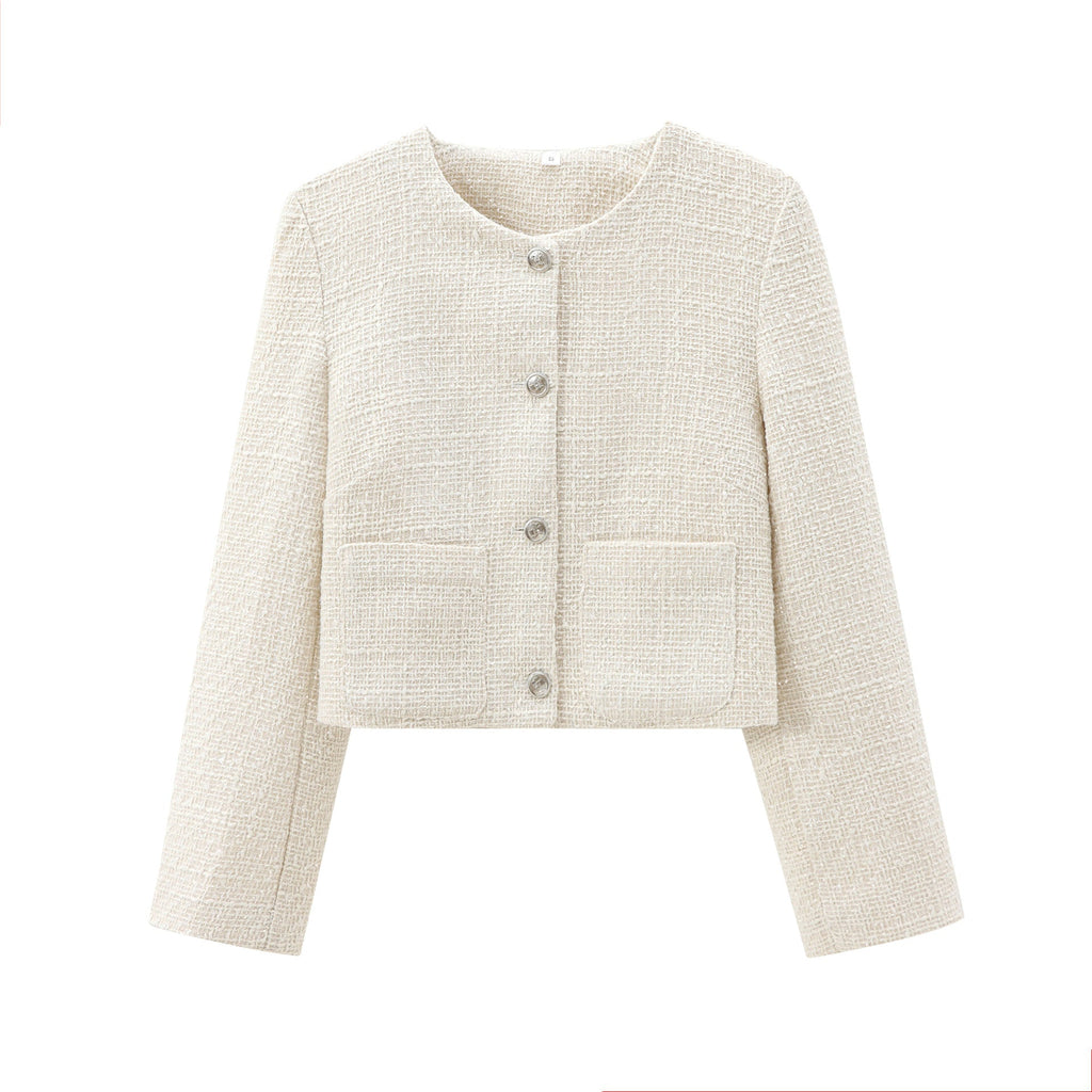 Women's short designer jacket with textured fabric, size S