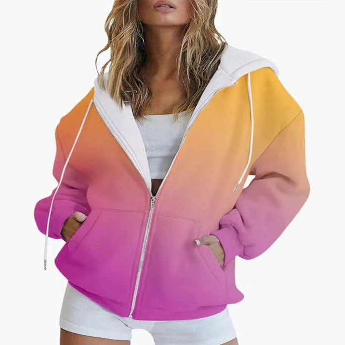 Women's oversized hooded jacket with color gradient and practical pockets, size