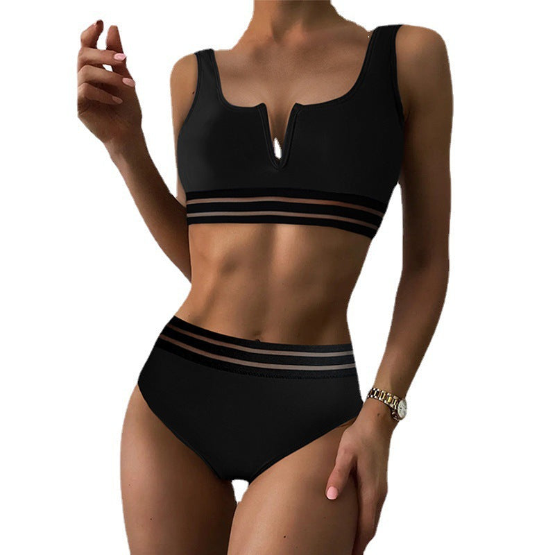 Sportlicher Bikini für Damen mit hoher Taille und transparenten Akzenten, Größe [size]