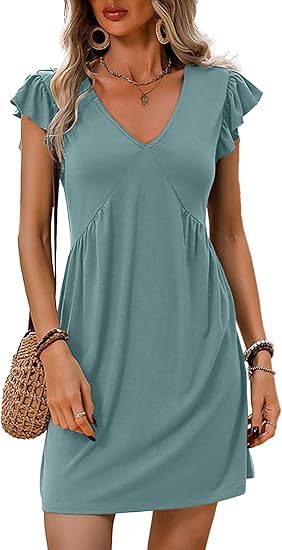 Damen-Sommerkleid mit V-Ausschnitt und Rüschendetails, Größe