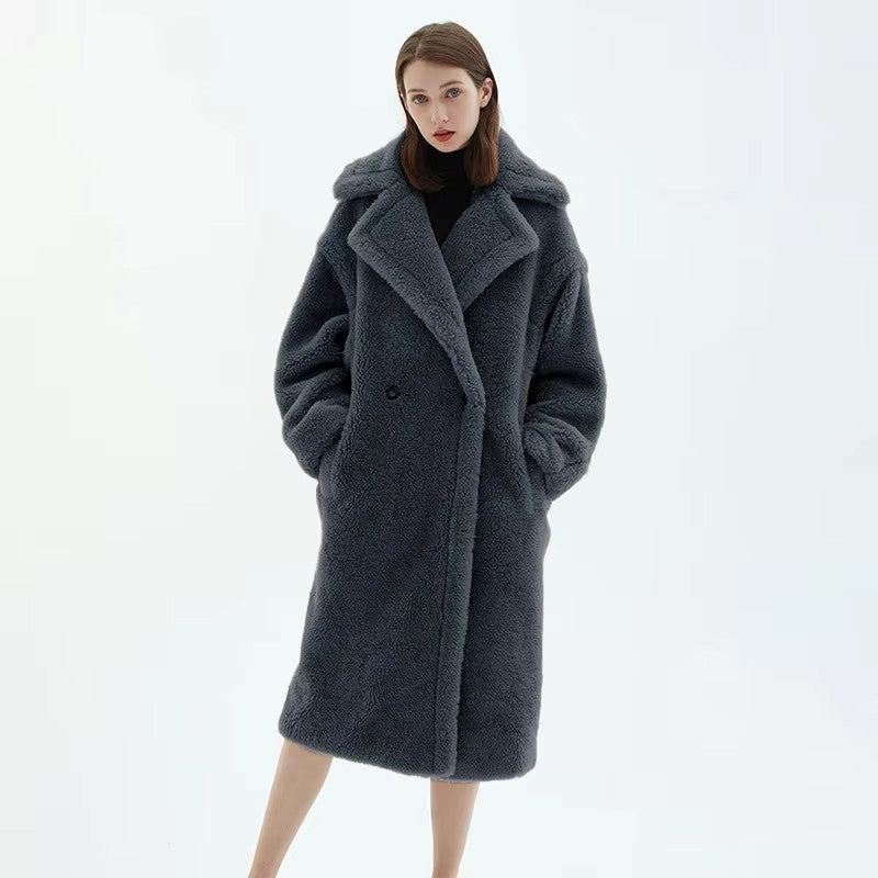 Women's fleece coat with double button placket and trendy cut, size S