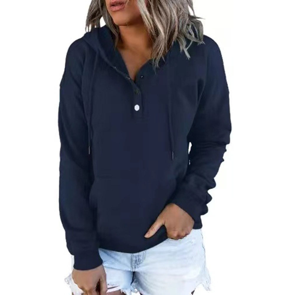 Damen-Kapuzenpullover mit Knopfleiste und lässiger Passform, Größe