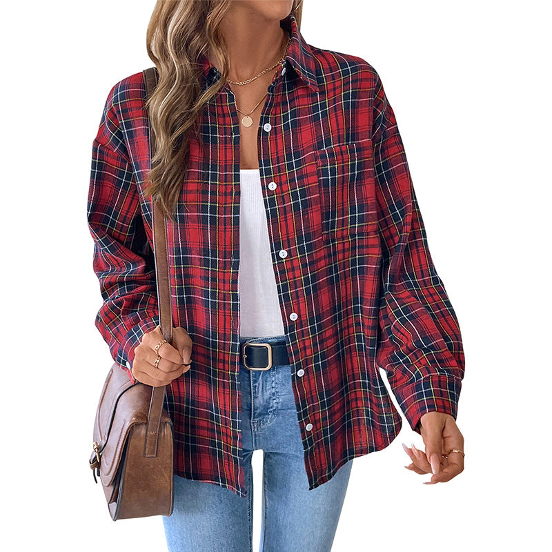 Damen Overshirt mit Karomuster und weiten Ärmeln, Größe
