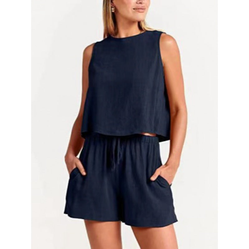 Zweiteiliges Freizeitset für Damen mit leichtem Oberteil und Shorts, Größe