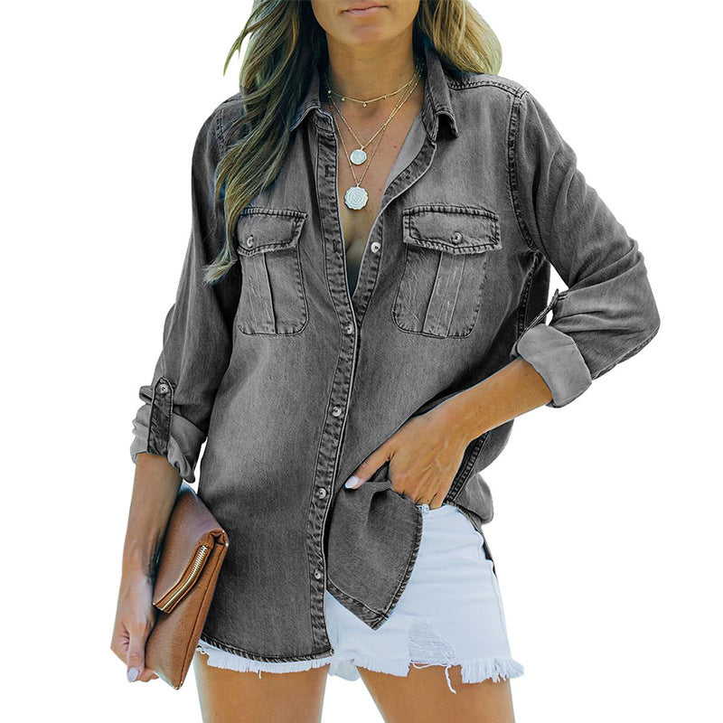 Damen-Jeanshemdbluse mit praktischen Brusttaschen und klassischem Schnitt, Größe S