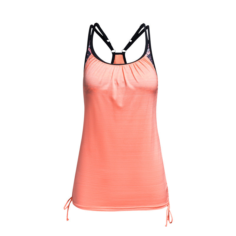 Women's tankini top with adjustable straps and fashionable back detail, size