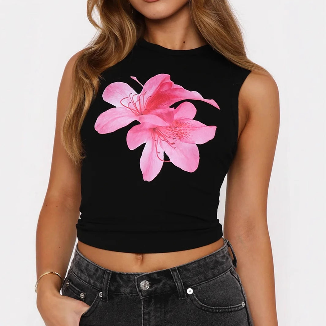 Damen-Crop-Top mit Blumenmuster und figurbetontem Schnitt, Größe