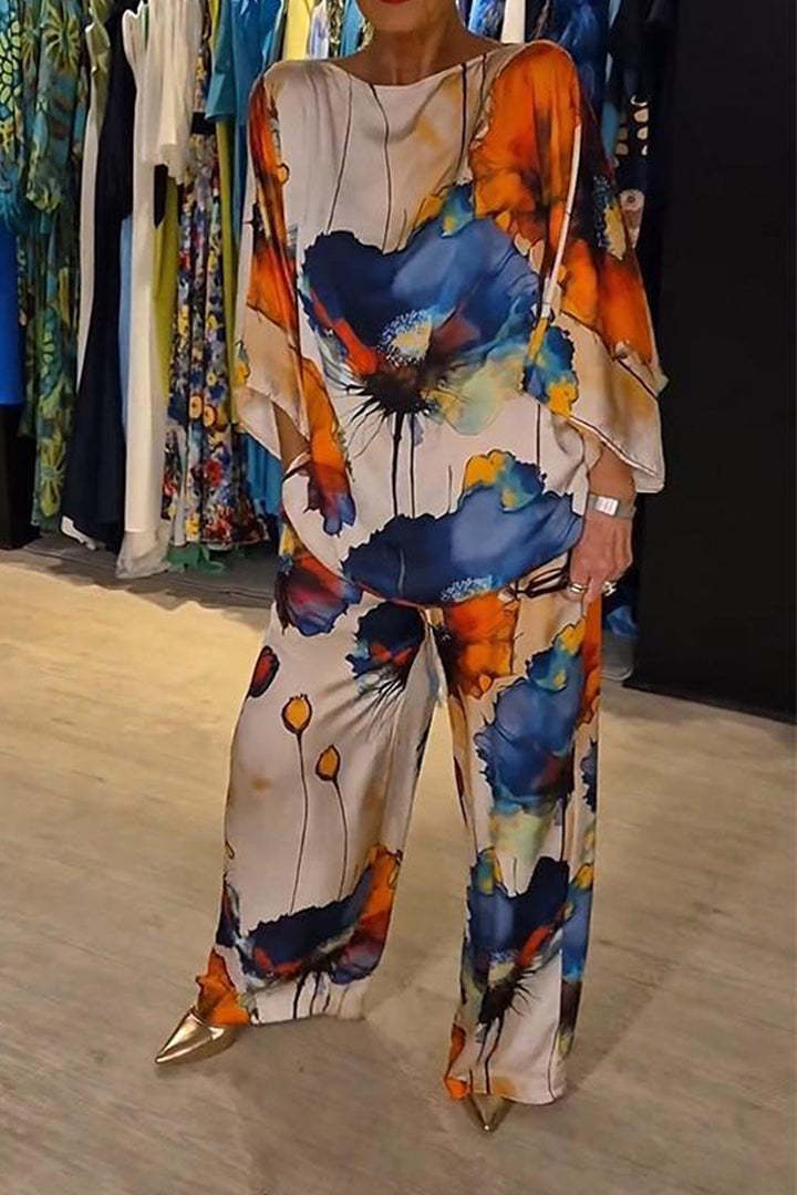 Valenzora | Elegant satin one-shoulder printed loose set