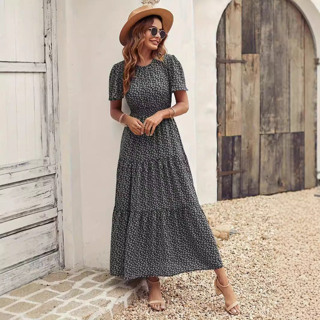 Damen-Midikleid mit voluminösen Ärmeln und fließendem Rock, Größe S