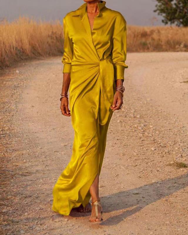 Valenzora | Schnürkleid mit hohem Bund, Schlitz und Bodenlänge