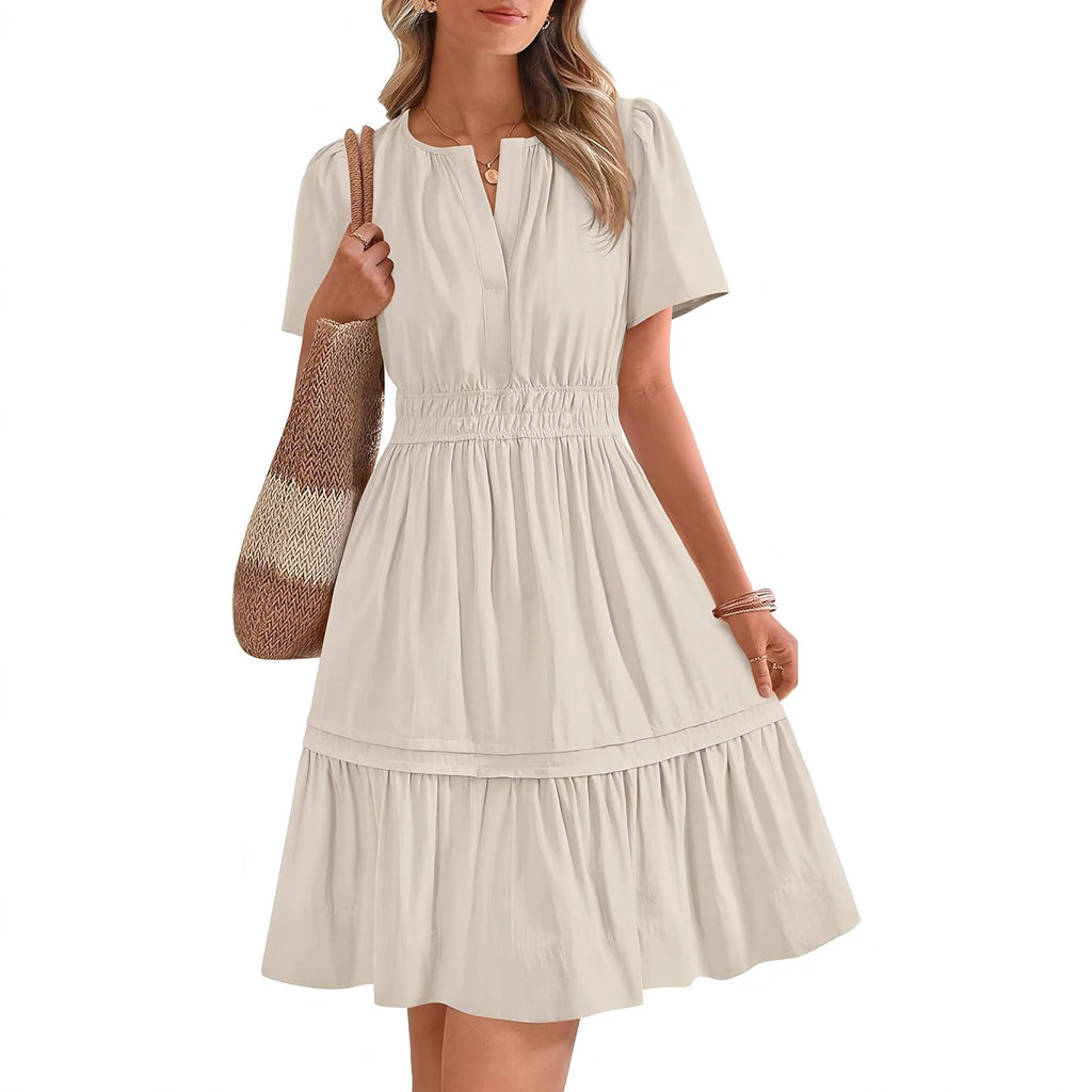 Damen gesmoktes Freizeitkleid mit voluminösem Rock Drune