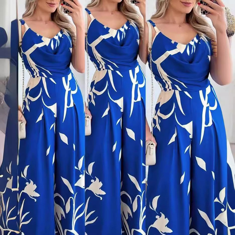 Women's elegant jumpsuit with flowing fabric and fashionable floral pattern, size [size]