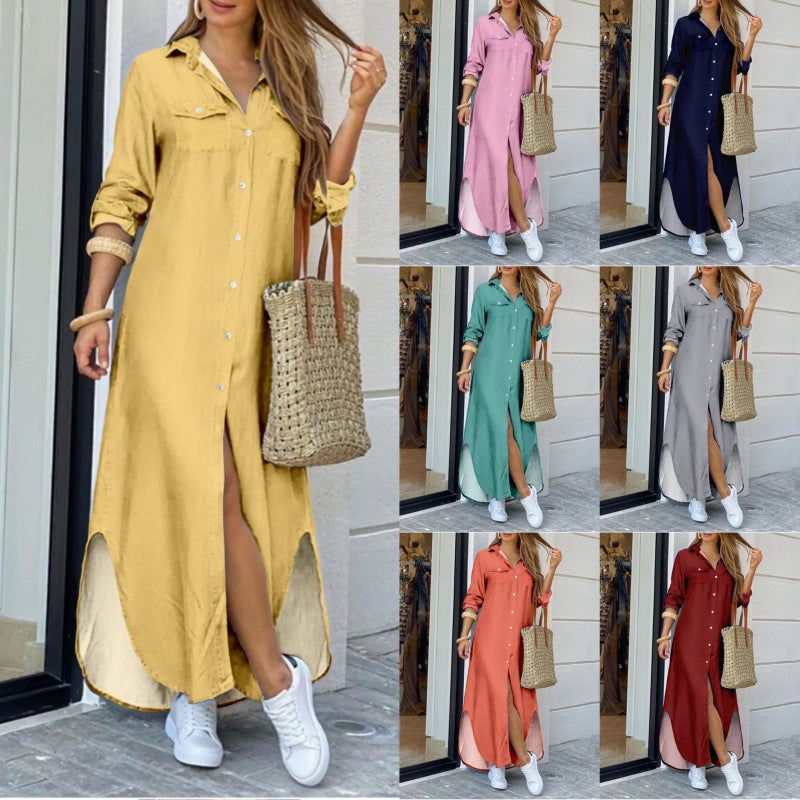 Ladies' shirt dress with elegant slit and practical pockets Drune