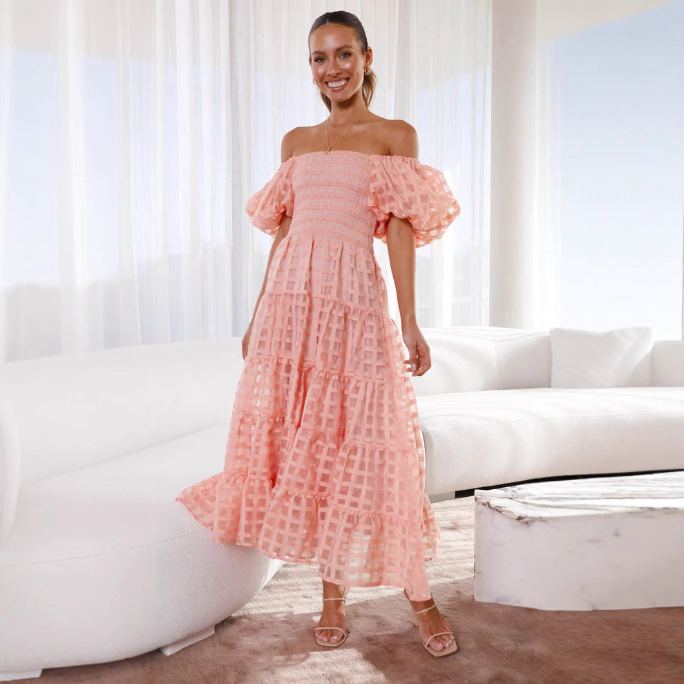 Valenzora | Damenkleid mit Einzelhals, Laternenärmeln, abgestuften Nähten